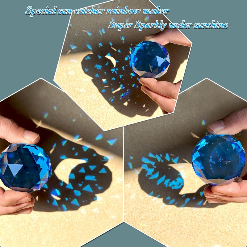 Eiryhope Gazing Ball Spiral Tail, Wind Spinner Spiral Peacock Blue Crystal Orb with Swivel Hook, Sun Catcher Rainbow Maker Hanging Decor for Yard Garden Rotating Art Ornaments Great Gifts 13" Height - Image 4